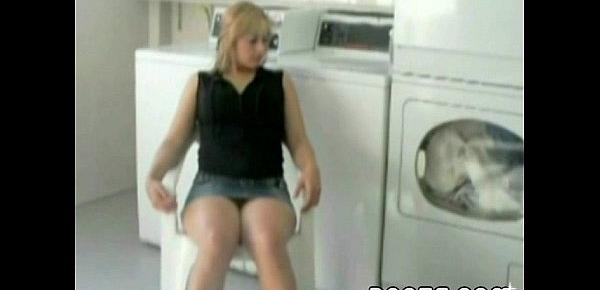  Latin upskirt in the laundry room